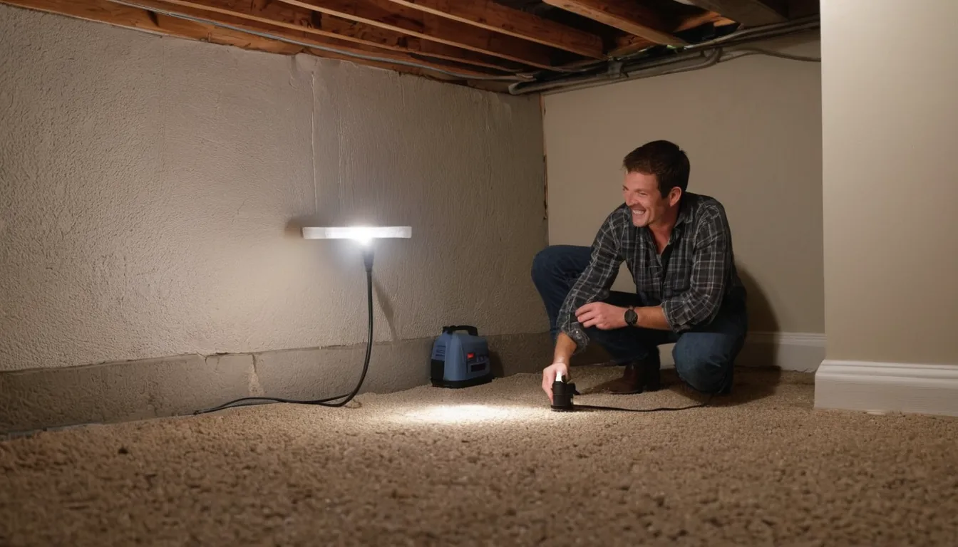 A provider checking a basement wall near a sump pump in a Cottage Grove home